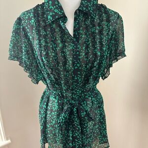 Style & Co. Black and Green Patterned Blouse